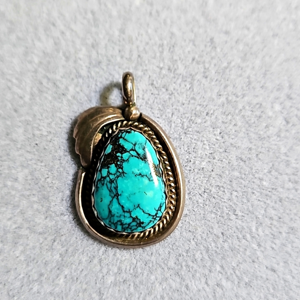 Turquoise and Antique Sterling Silver Pendant
